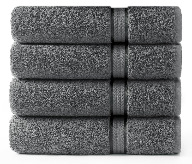 COTTON CRAFT - 4 Pack -Ultra Soft Oversized Extra Large Bath Towels 30x54 Charcoal- 100% Pure Ringspun Cotton - Luxurious Rayon Trim - Ideal for Daily Use - Each Towel Weighs 22 Ounces - Image 1